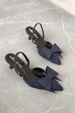 Kadın Cupe İnce Kısa Topuklu Ayakkabı - Lacivert-Süet