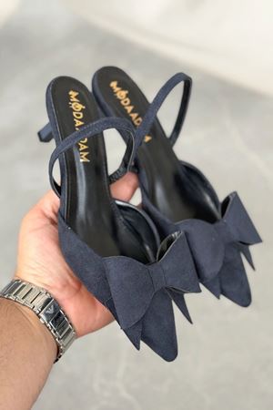 Kadın Cupe İnce Kısa Topuklu Ayakkabı - Lacivert-Süet