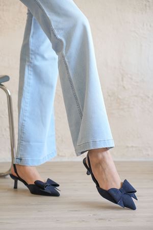 Kadın Cupe İnce Kısa Topuklu Ayakkabı - Lacivert-Süet