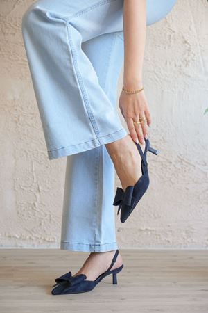 Kadın Cupe İnce Kısa Topuklu Ayakkabı - Lacivert-Süet