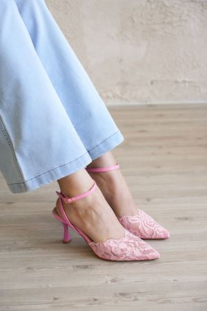 Kadın Beyrut Dantelli Topuklu Ayakkabı - Pembe