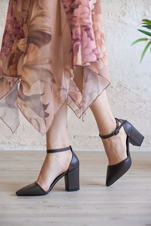 Kadın Celar Kalın  Topuklu Ayakkabı - Kahve-Deri