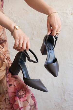 Kadın Celar Kalın  Topuklu Ayakkabı - Kahve-Deri