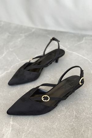 Kadın İssar Kısa Topuklu Ayakkabı  - Siyah Süet