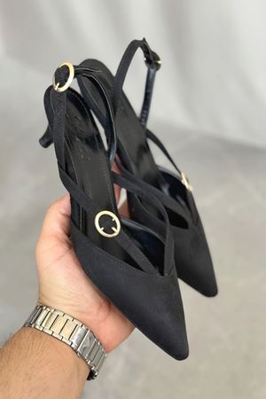 Kadın İssar Kısa Topuklu Ayakkabı  - Siyah Süet