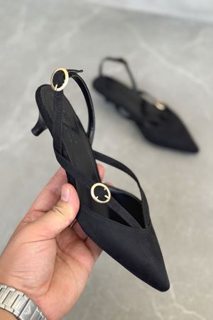 Kadın İssar Kısa Topuklu Ayakkabı  - Siyah Süet