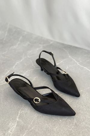 Kadın İssar Kısa Topuklu Ayakkabı  - Siyah Süet