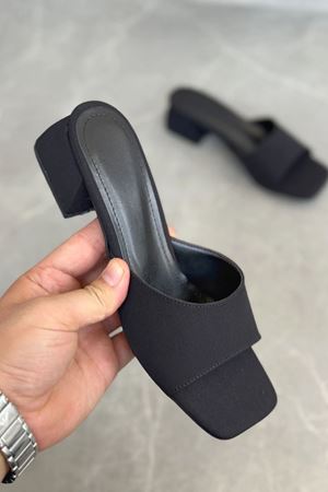 Kadın Vinor Kısa Topuklu Terlik - Mat-Siyah