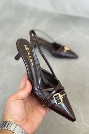 Kadın Paris İnce Kısa Topuklu Ayakkabı - Kahve-Rugan