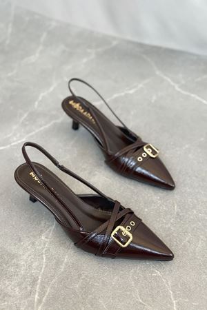 Kadın Paris İnce Kısa Topuklu Ayakkabı - Kahve-Rugan