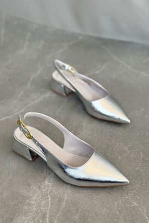 Kadın Mely Tokalı Kısa Topuklu Ayakkabı - Gümüş-Desenli