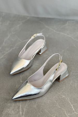 Kadın Mely Tokalı Kısa Topuklu Ayakkabı - Gümüş-Desenli