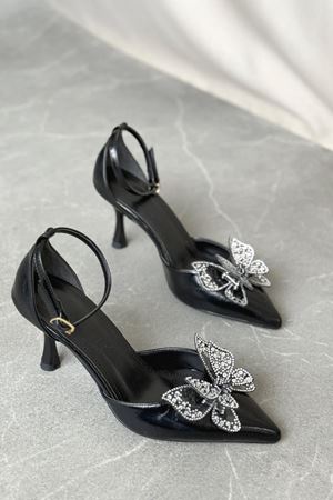 Kadın Torino Tokalı  İnce Topuklu Ayakkabı - siyah-rugan