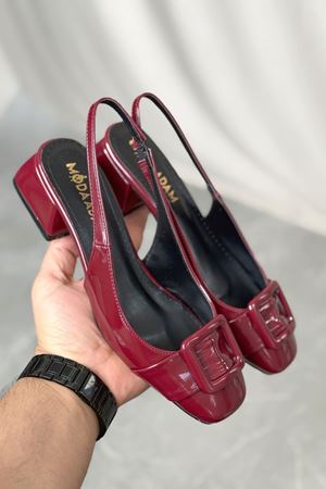 Kadın Monet Kısa Topuklu Ayakkabı - Bordo-Rugan