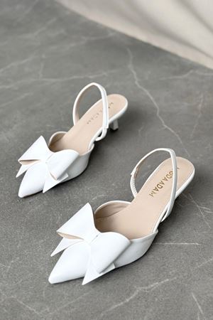 Kadın Cupe İnce Kısa Topuklu Ayakkabı - Beyaz-Rugan