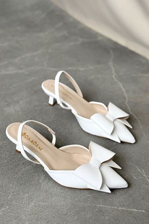 Kadın Cupe İnce Kısa Topuklu Ayakkabı - Beyaz-Rugan