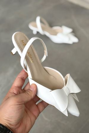 Kadın Cupe İnce Kısa Topuklu Ayakkabı - Beyaz-Rugan