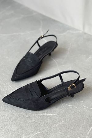 Kadın Pope Kısa Topuklu Ayakkabı - Siyah Süet