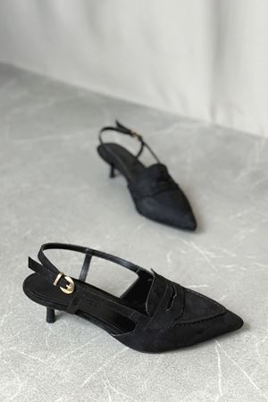 Kadın Pope Kısa Topuklu Ayakkabı - Siyah Süet