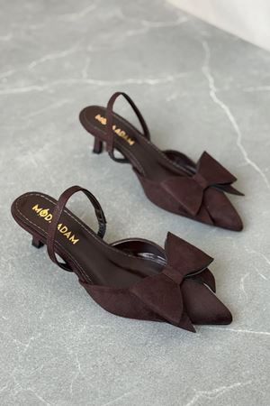 Kadın Cupe İnce Kısa Topuklu Ayakkabı - Kahve-Süet