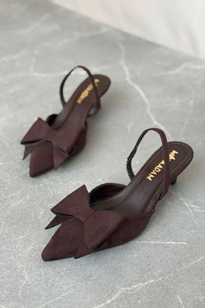 Kadın Cupe İnce Kısa Topuklu Ayakkabı - Kahve-Süet