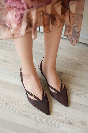 Kadın İssar Kısa Topuklu Ayakkabı  - Kahve-Süet