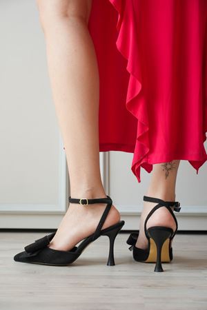 Kadın Keita İnce Topuklu Fiyonklu  Ayakkabı - Siyah Süet