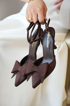 Kadın Keita İnce Topuklu Fiyonklu  Ayakkabı - Kahve-Süet