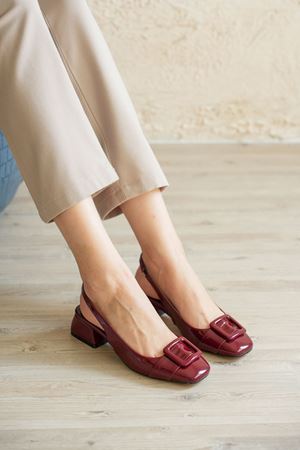 Kadın Monet Kısa Topuklu Ayakkabı - Bordo-Rugan