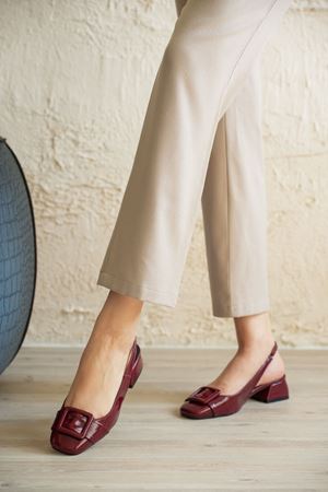 Kadın Monet Kısa Topuklu Ayakkabı - Bordo-Rugan