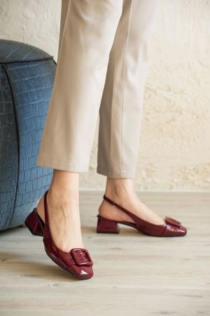 Kadın Monet Kısa Topuklu Ayakkabı - Bordo-Rugan