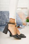 Kadın Polder Puantiye Hafif Topuklu Siyah Ayakkabı 