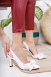 Kadın Siena  Papyonlu Beyaz Saten İnce Topuklu Ayakkabı 