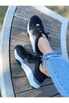 Kadın Mendi Mat Deri Bağcık Detaylı Spor Ayakkabı Siyah