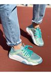 Kadın Mendi Mat Deri Bağcık Detaylı Spor Ayakkabı Su Yeşili