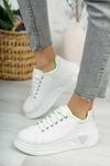 Kadın Taylor Taş Detay Kalın Taban Beyaz Spor Ayakkabı Bağcıklı Mat Deri 