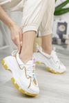 Kadın Badde Kalın Taban Beyaz Hardal Detaylı Spor Ayakkabı