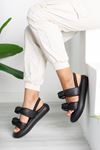 Kadın Rosso Mat Deri Bağlama Detaylı Siyah Sandalet 