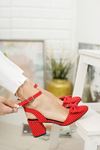Kadın Petas Kırmızı Puantiye Hafif Topuklu Ayakkab - Kırmızı