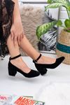 Kadın Barelo Siyah Süet Kısa Topuklu Ayakkabı - Siyah