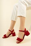 Kadın Juli Kırmızı Süet Kemerli Ayakkabı - Kırmızı