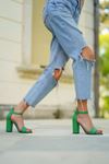 Kadın Perion Mat Deri Yeşil Topuklu Ayakkabı - Su Yeşili