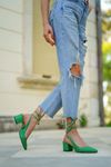 Kadın Esila Kısa Topuklu Ayakkabı - Yeşil Deri