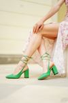 Kadın Matilda Bağcık Detaylı Sivri Burun Ayakkabı - Yeşil Deri