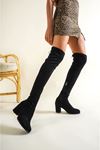 Kadın İzabel Orta Boy Topuk Streç Diz Üstü Siyah S - Siyah