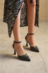 Kadın Fiona Taşlı Topuklu Ayakkabı - siyah-deri