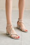 Kadın Gloria Taşlı Kısa Topuklu Ayakkabı - Ten Deri