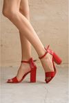 Kadın Perion Tek Bant Topuklu Ayakkabı - Kırmızı Deri