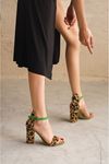 Kadın Perion Tek Bant Topuklu Ayakkabı - Leopar-Yeşil