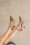 Kadın Mabel Taşlı Şeffaf Topuklu Ayakkabı - Roz